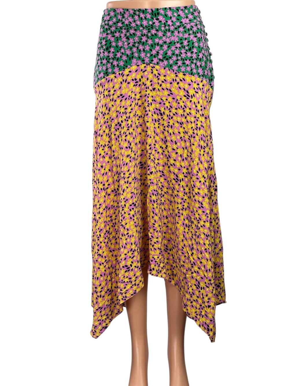 Topshop Multicolor Color Block Floral Asymmetrical Hem Maxi A-Line Skirt Size 2